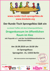 Einladungsplakat Runder Tisch Sprengelkiez 18.09.19